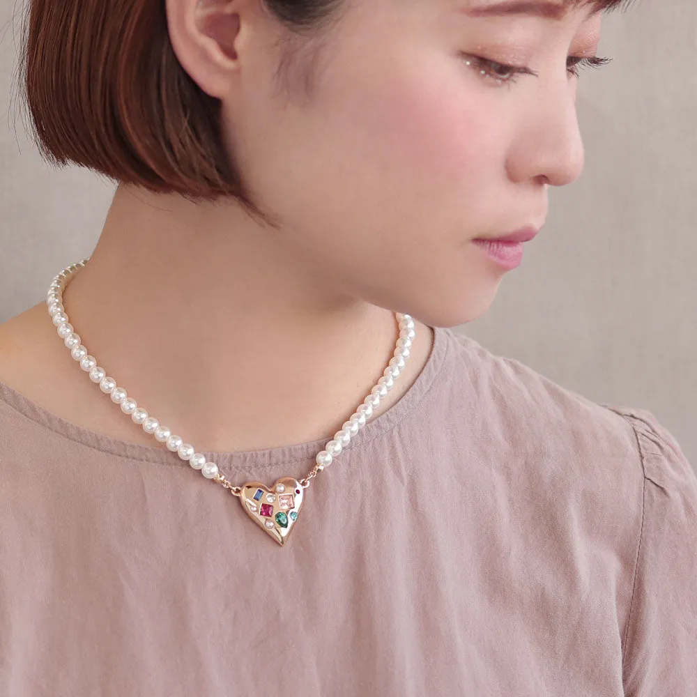 Beaded Heart Pearl Chain Necklace