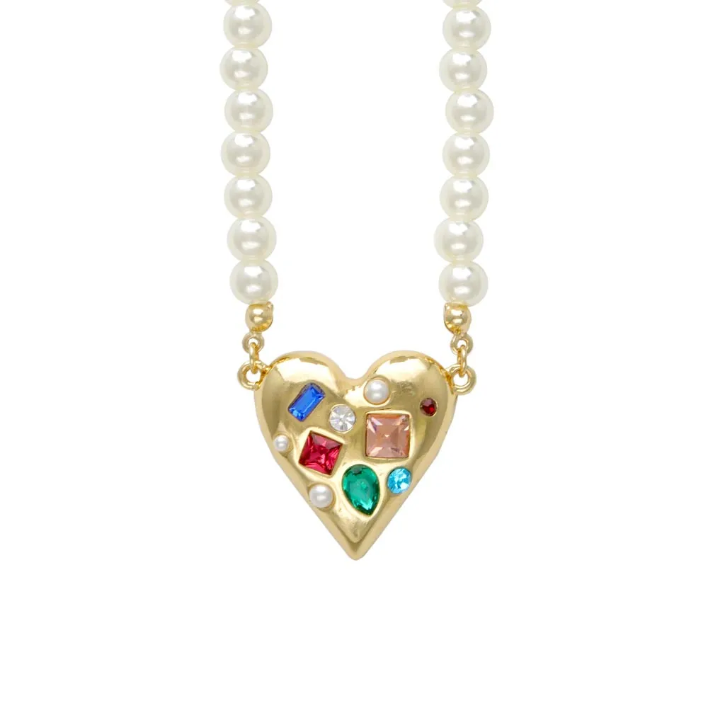 Beaded Heart Pearl Chain Necklace