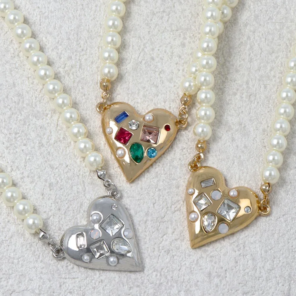 Beaded Heart Pearl Chain Necklace