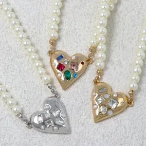 Beaded Heart Pearl Chain Necklace
