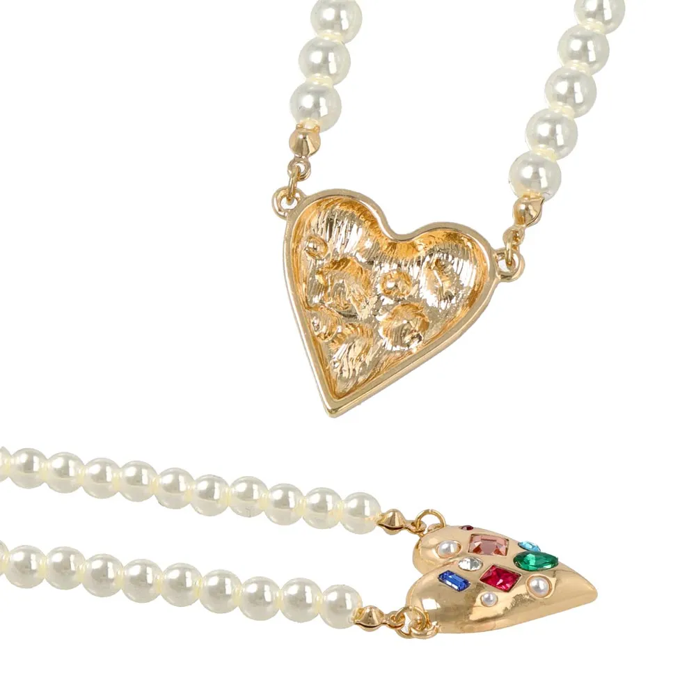 Beaded Heart Pearl Chain Necklace