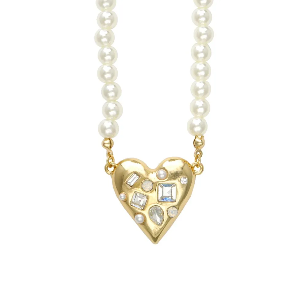 Beaded Heart Pearl Chain Necklace
