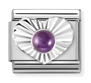Birthstone - Amethyst in Heart Silver Charm