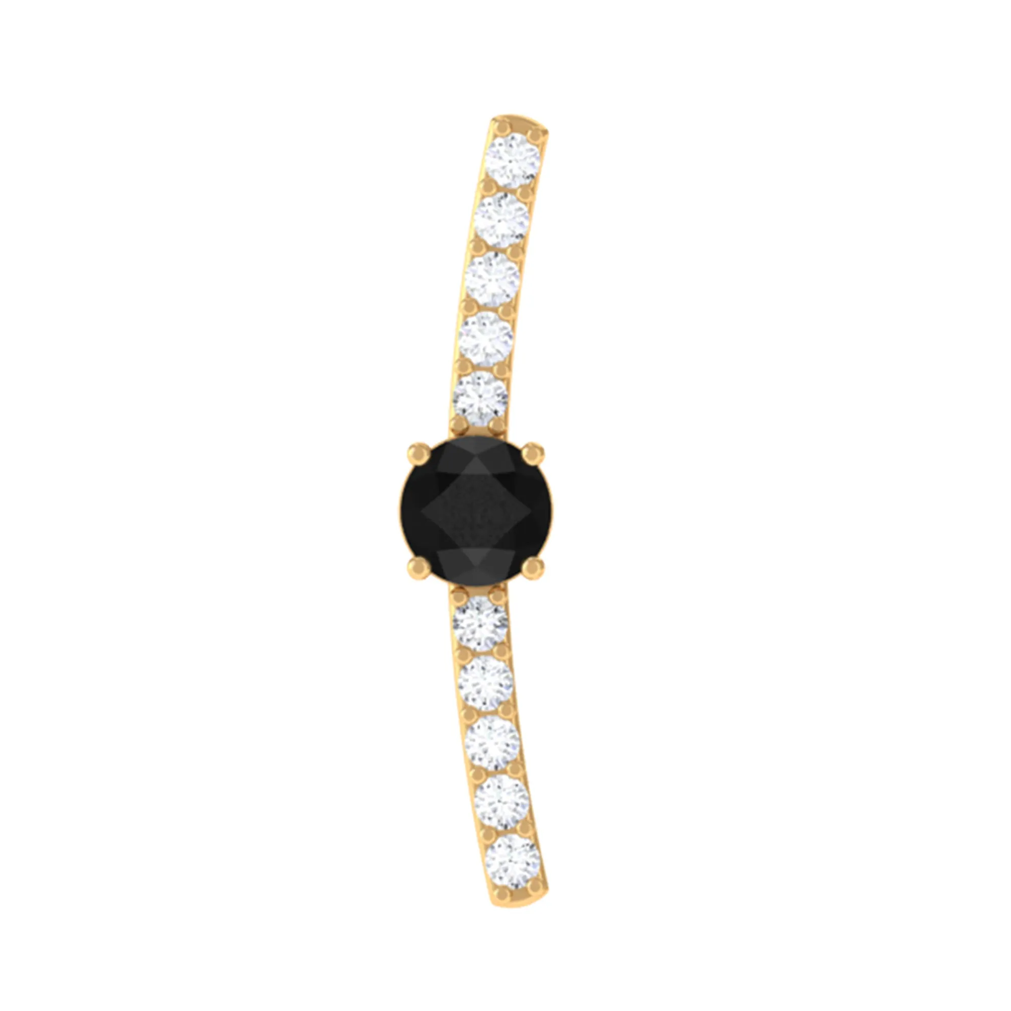 Black Onyx and Moissanite Curved Cartilage Earring in Gold