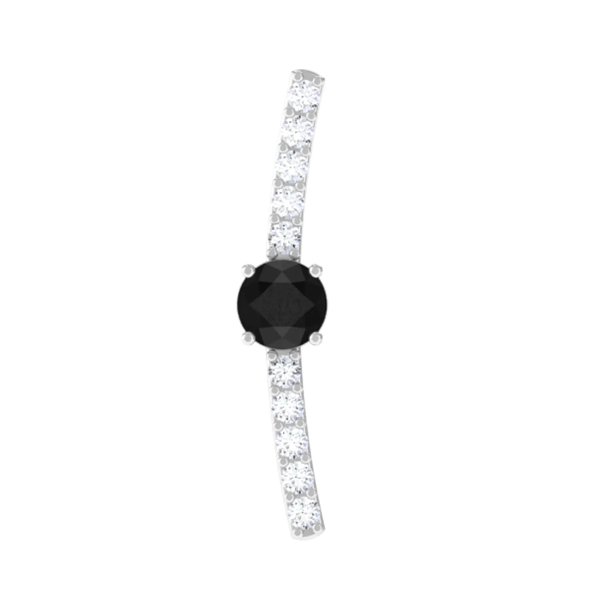 Black Onyx and Moissanite Curved Cartilage Earring in Gold