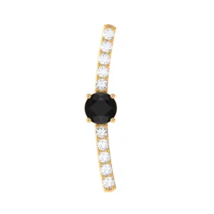Black Onyx and Moissanite Curved Cartilage Earring in Gold