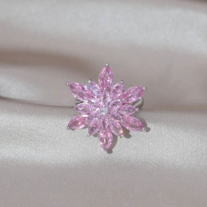 Brilliant Zircon Flower Earrings, Necklaces, and Rings Fashion Jewelry