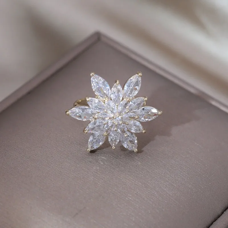 Brilliant Zircon Flower Earrings, Necklaces, and Rings Fashion Jewelry