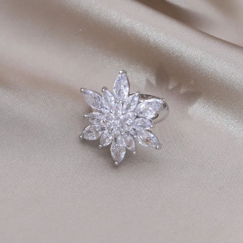 Brilliant Zircon Flower Earrings, Necklaces, and Rings Fashion Jewelry