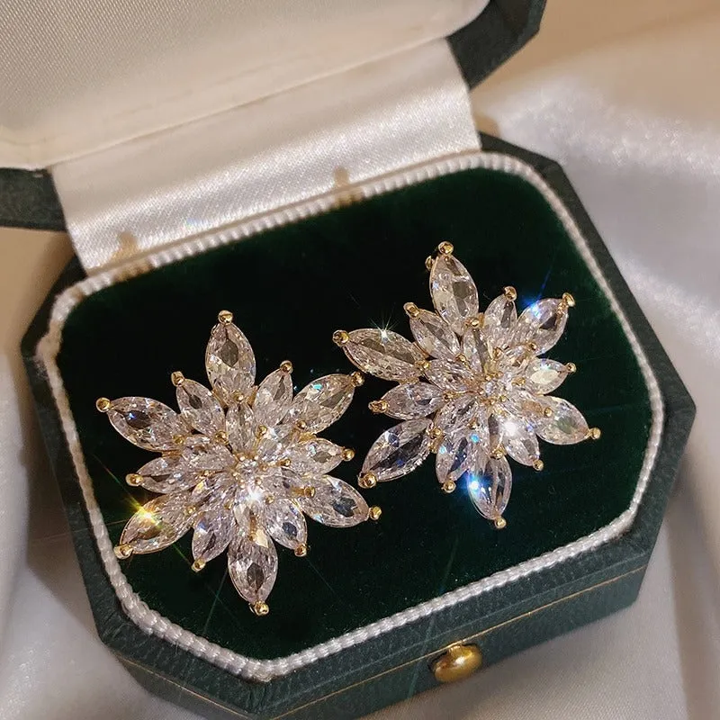Brilliant Zircon Flower Earrings, Necklaces, and Rings Fashion Jewelry