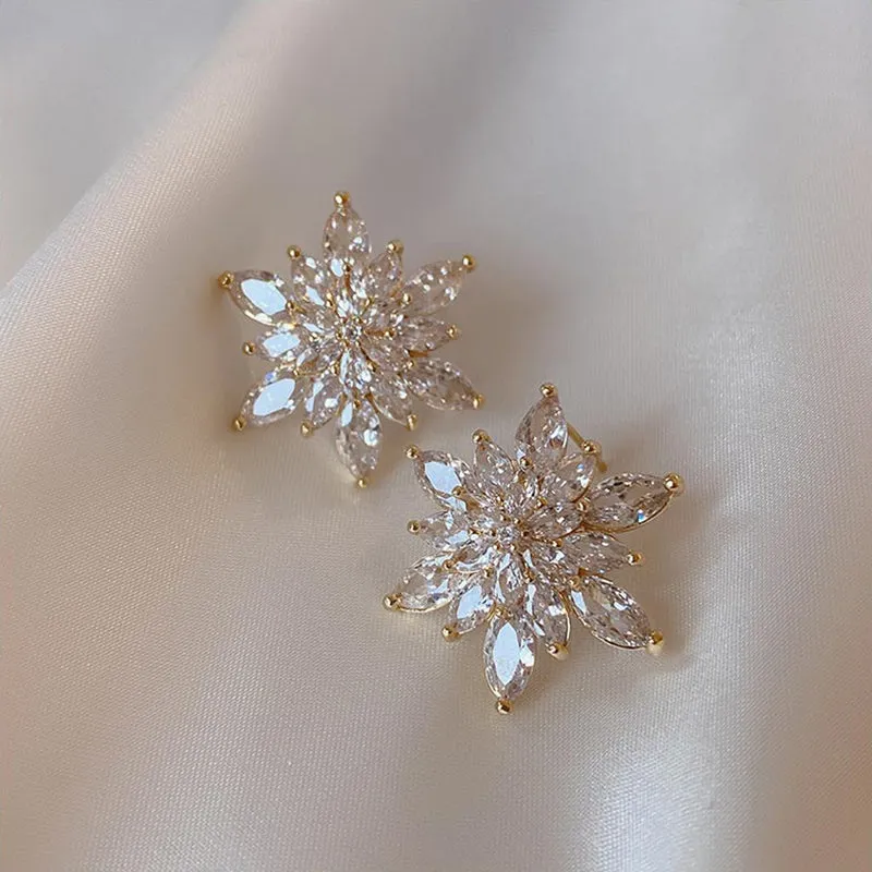 Brilliant Zircon Flower Earrings, Necklaces, and Rings Fashion Jewelry