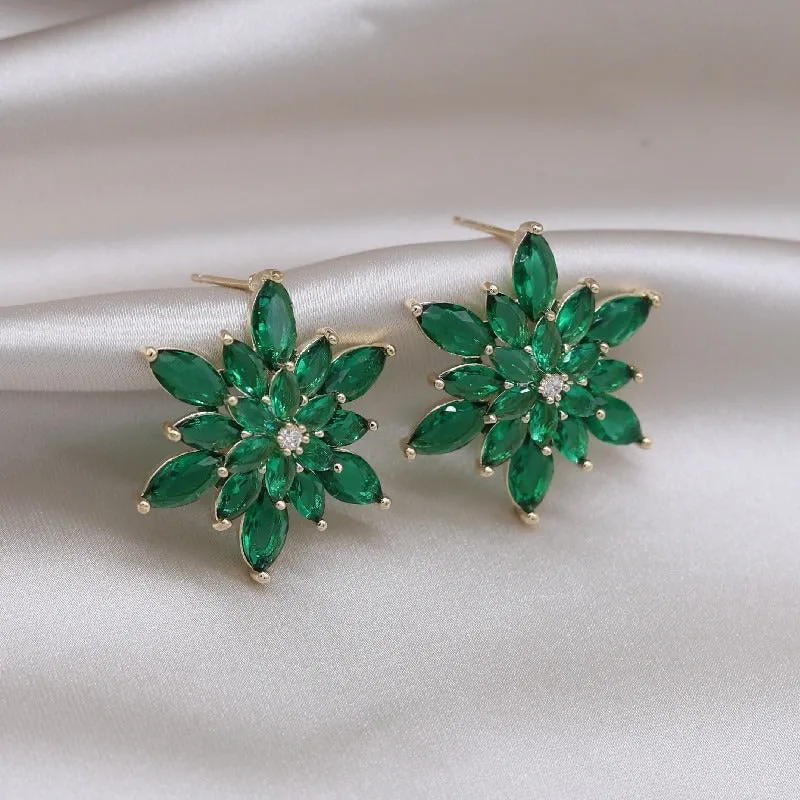 Brilliant Zircon Flower Earrings, Necklaces, and Rings Fashion Jewelry