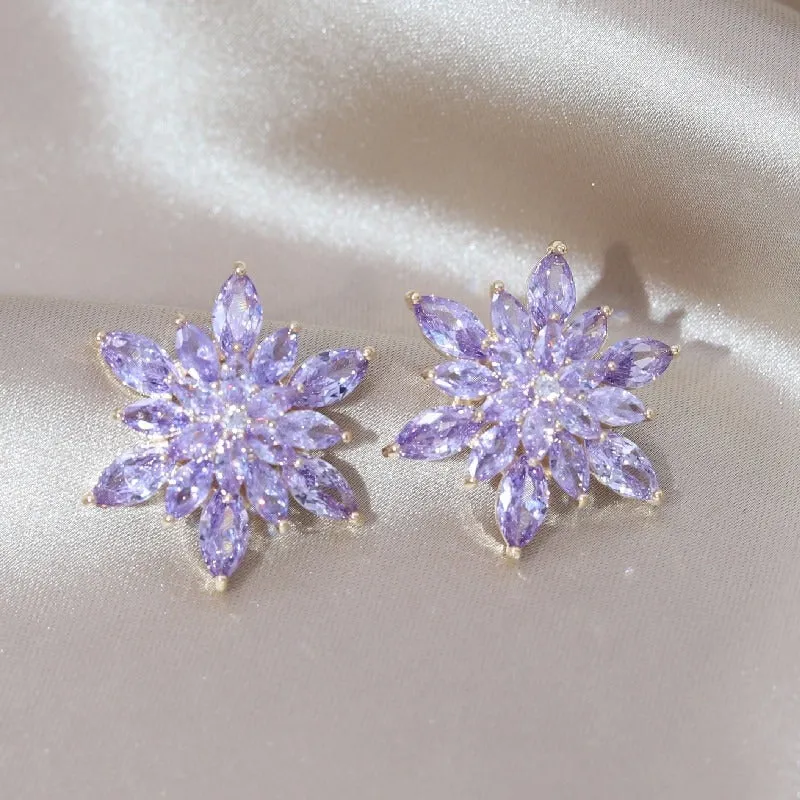 Brilliant Zircon Flower Earrings, Necklaces, and Rings Fashion Jewelry