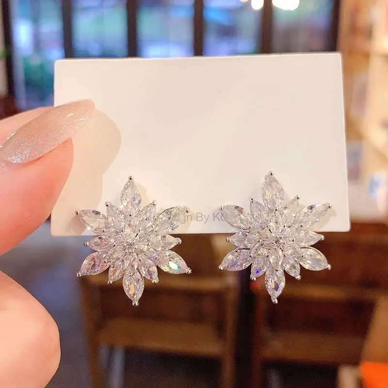 Brilliant Zircon Flower Earrings, Necklaces, and Rings Fashion Jewelry