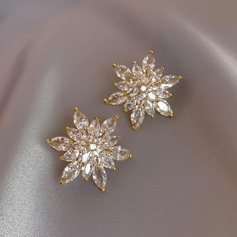 Brilliant Zircon Flower Earrings, Necklaces, and Rings Fashion Jewelry