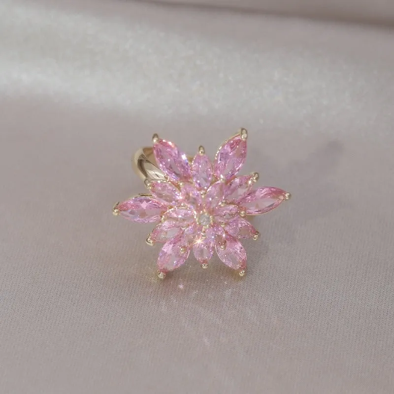 Brilliant Zircon Flower Earrings, Necklaces, and Rings Fashion Jewelry