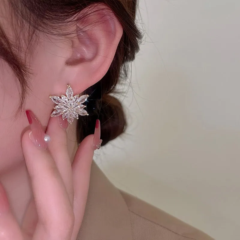 Brilliant Zircon Flower Earrings, Necklaces, and Rings Fashion Jewelry