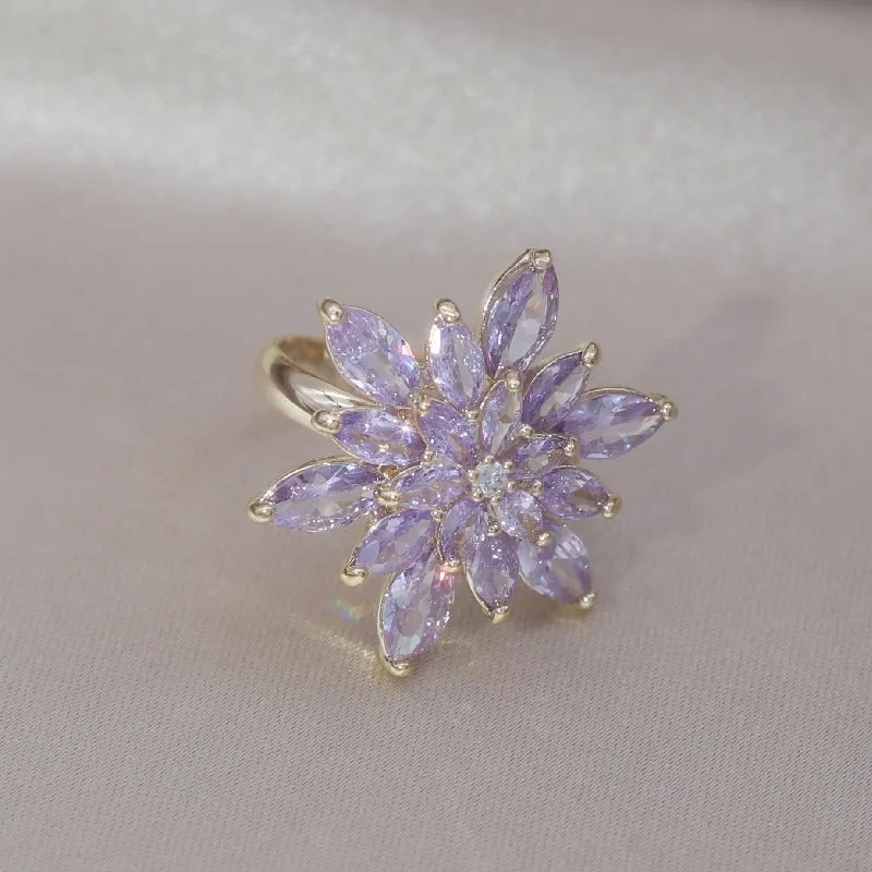 Brilliant Zircon Flower Earrings, Necklaces, and Rings Fashion Jewelry