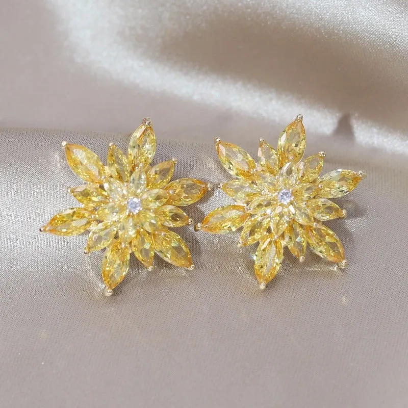 Brilliant Zircon Flower Earrings, Necklaces, and Rings Fashion Jewelry
