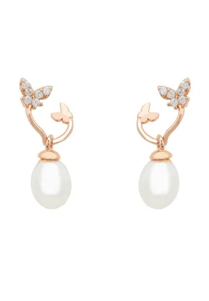 Butterflies Pearl Earrings Rosegold