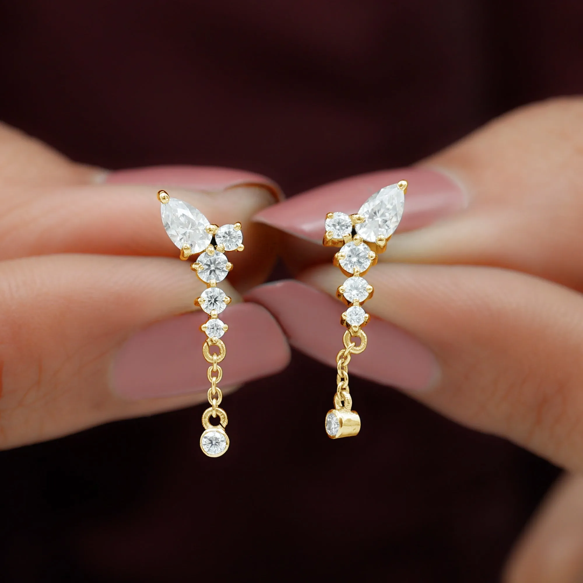 Certified Moissanite Chain Dangle Earrings