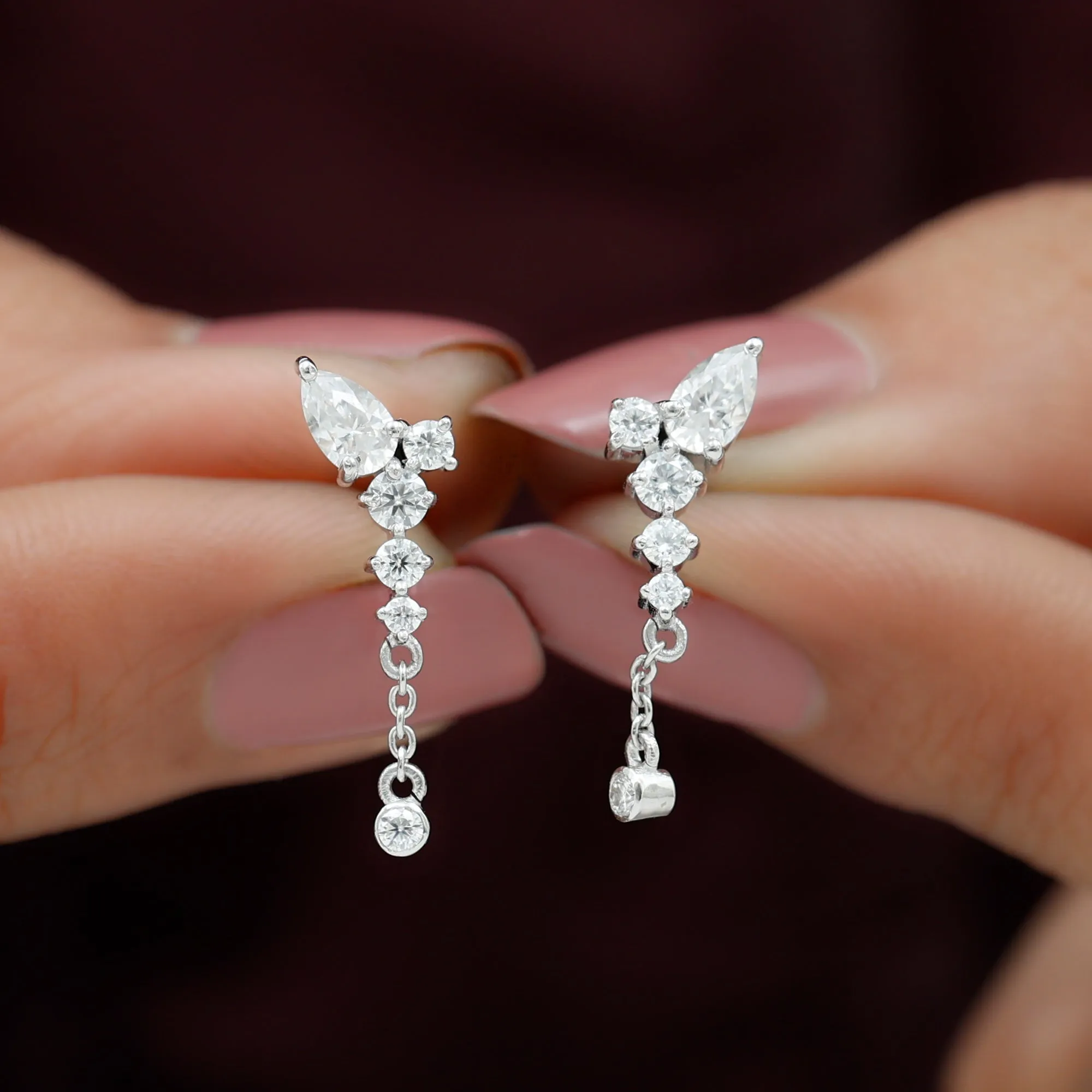 Certified Moissanite Chain Dangle Earrings