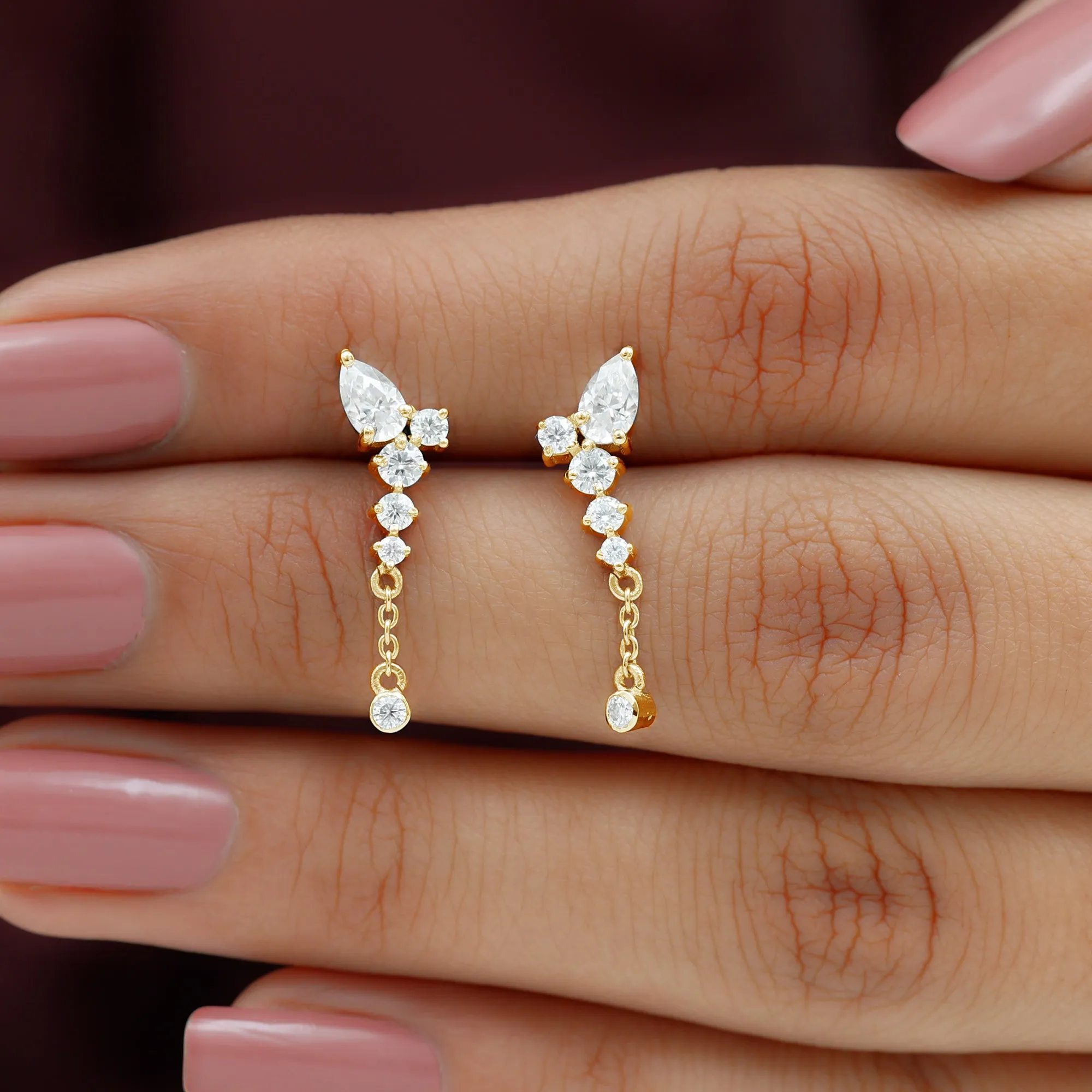 Certified Moissanite Chain Dangle Earrings