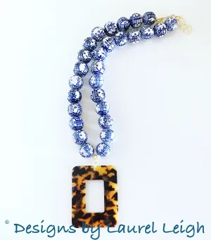 Chinoiserie Tortoise Shell Pendant Necklace
