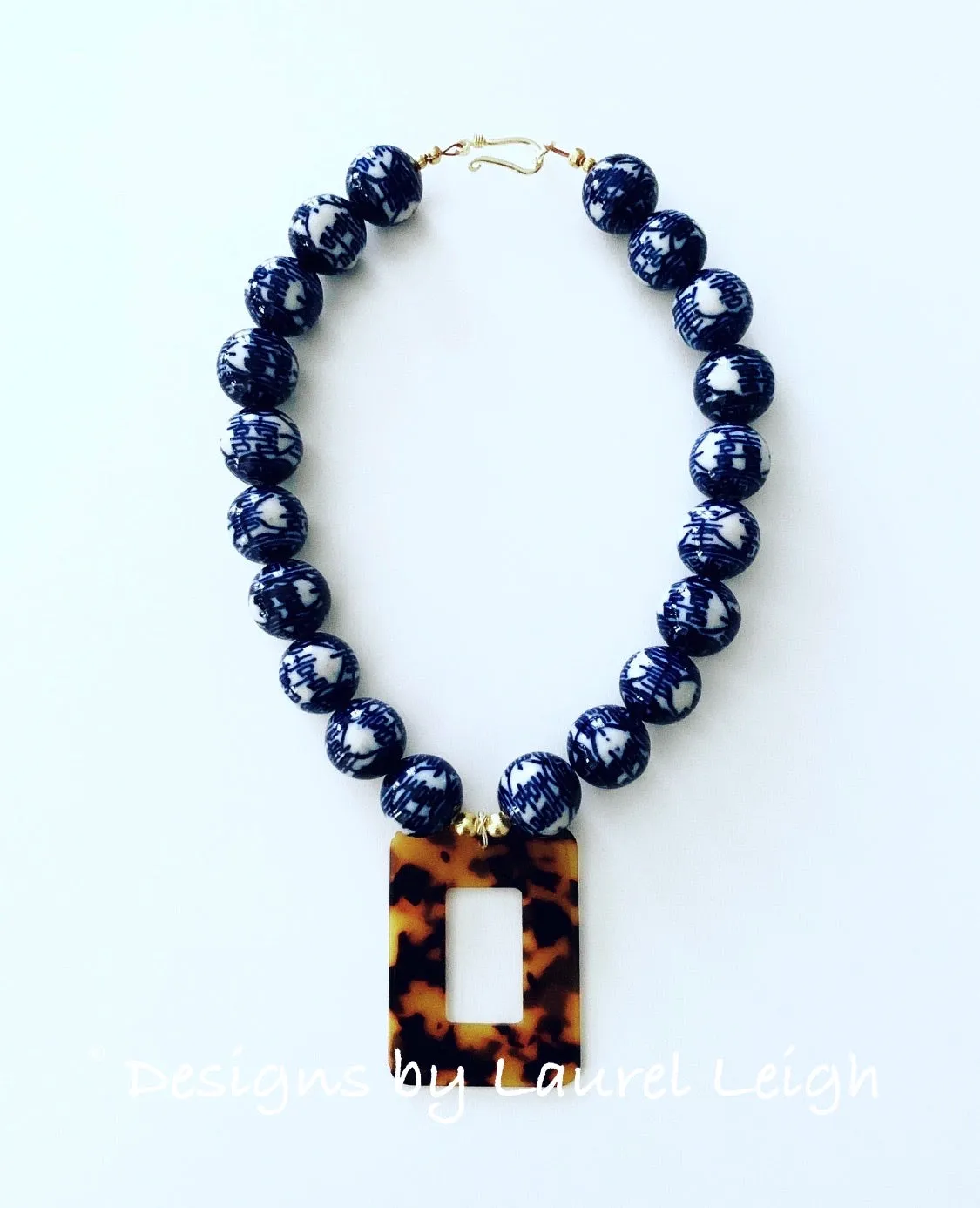 Chinoiserie Tortoise Shell Pendant Necklace