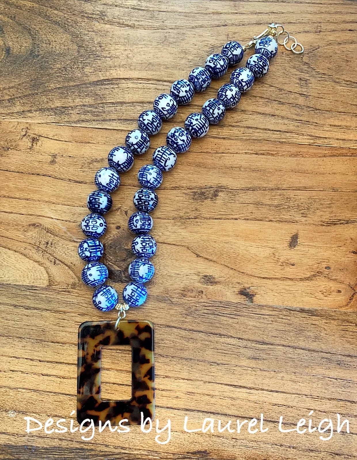 Chinoiserie Tortoise Shell Pendant Necklace