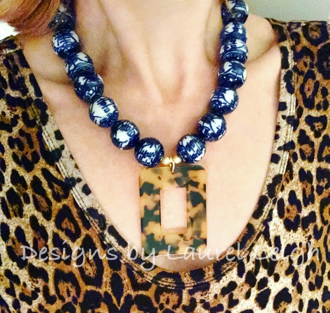 Chinoiserie Tortoise Shell Pendant Necklace