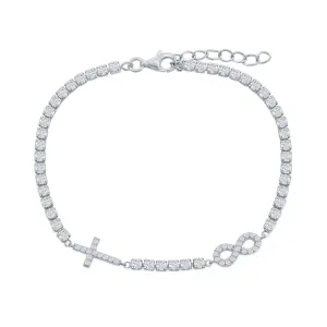 Classic Women's Bracelet - Sterling Silver Infinity and Cross Tennis CZ | T-8001
