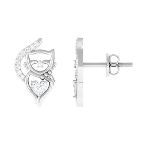 Classic Zircon and Gold Cat Stud Earrings