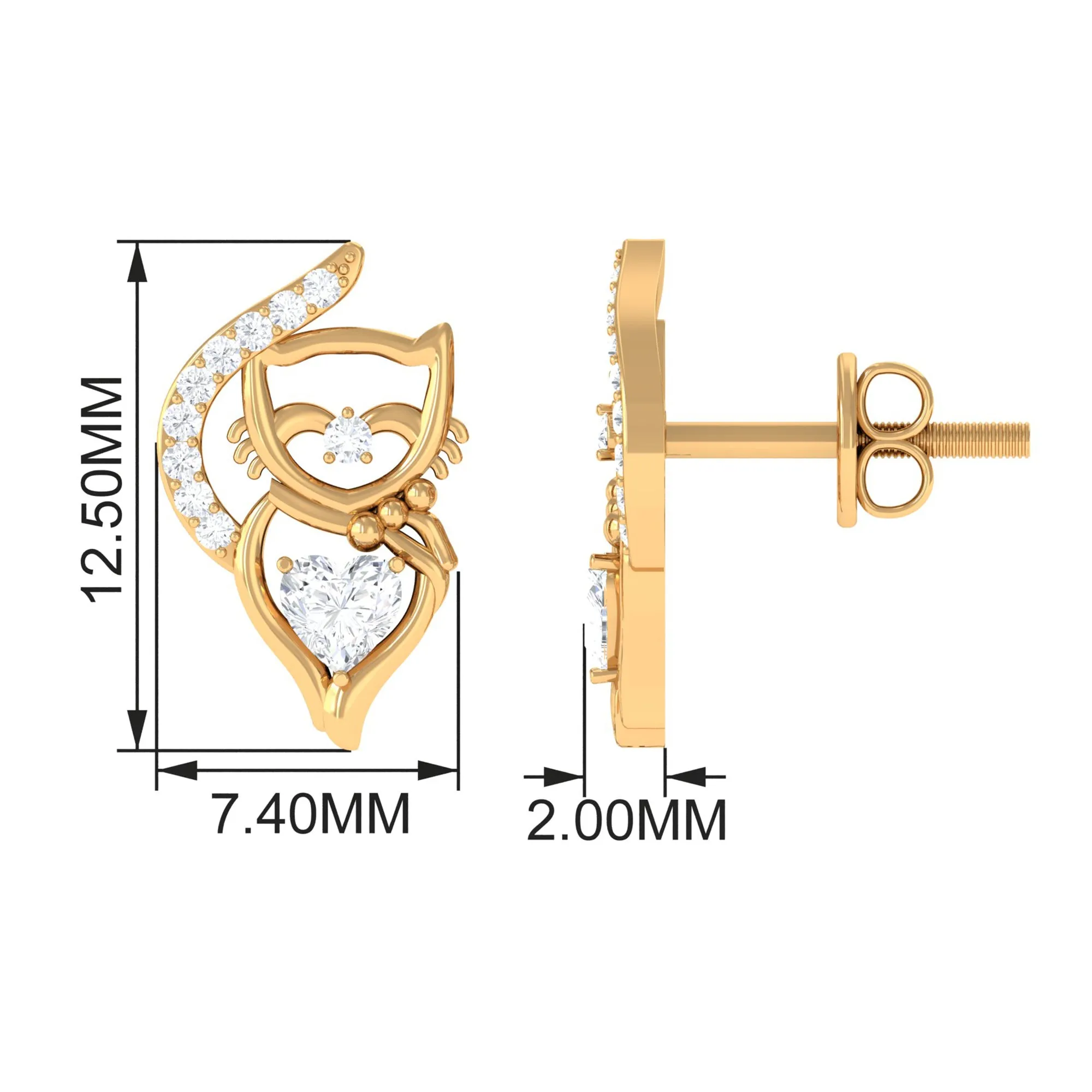Classic Zircon and Gold Cat Stud Earrings