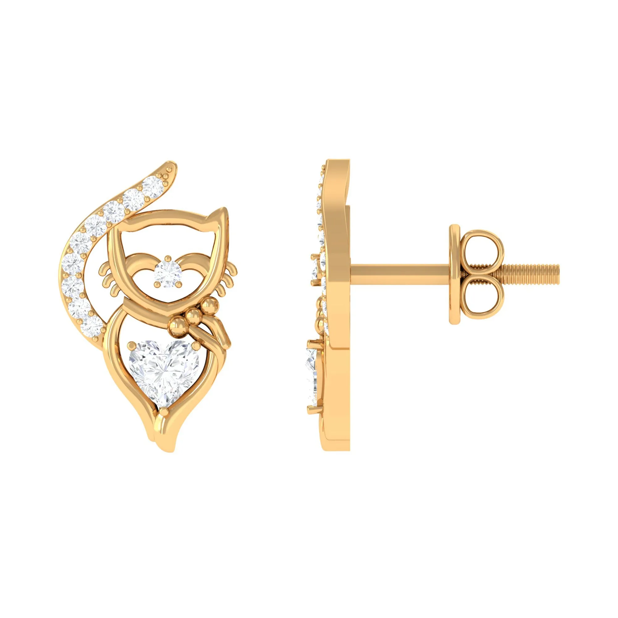Classic Zircon and Gold Cat Stud Earrings