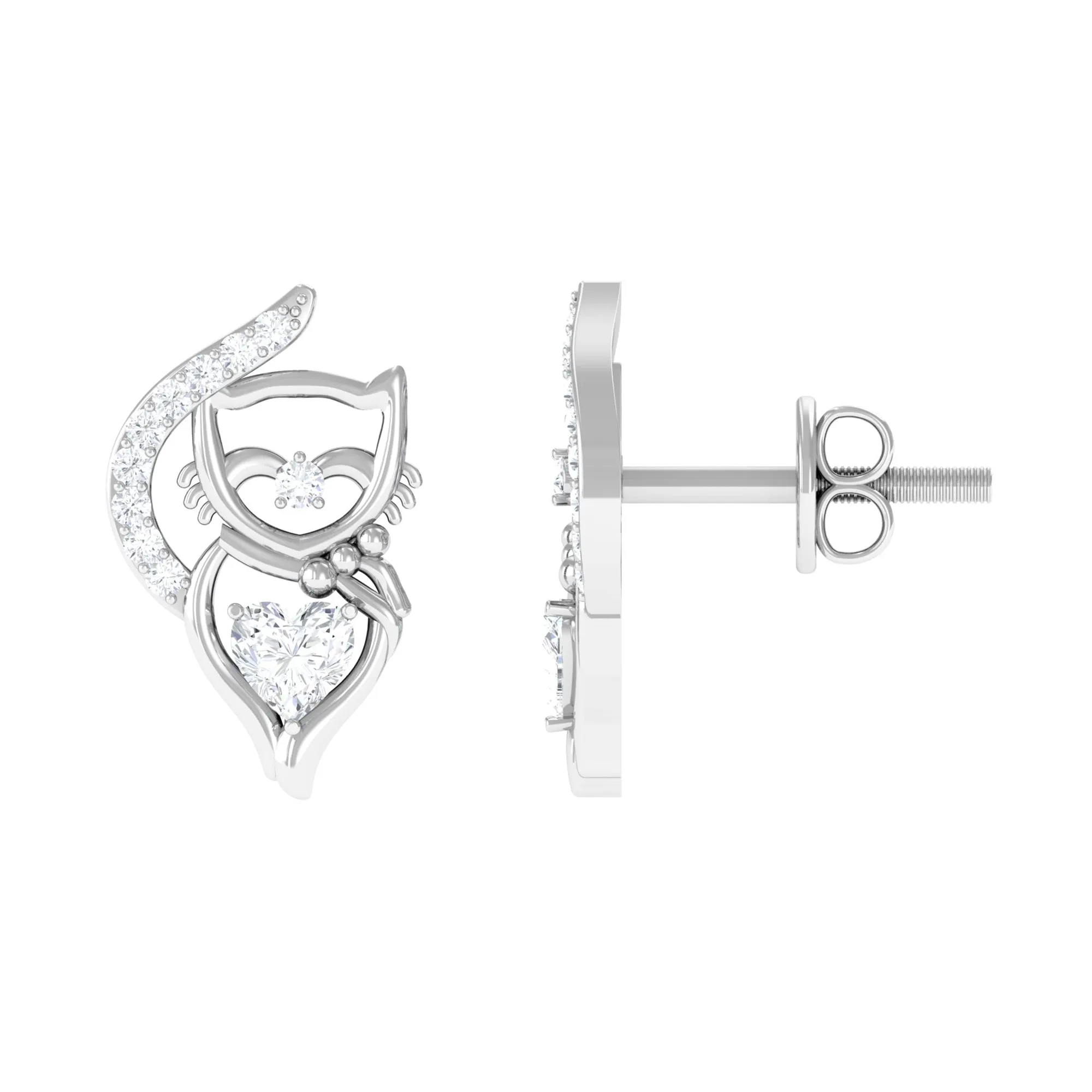 Classic Zircon and Gold Cat Stud Earrings