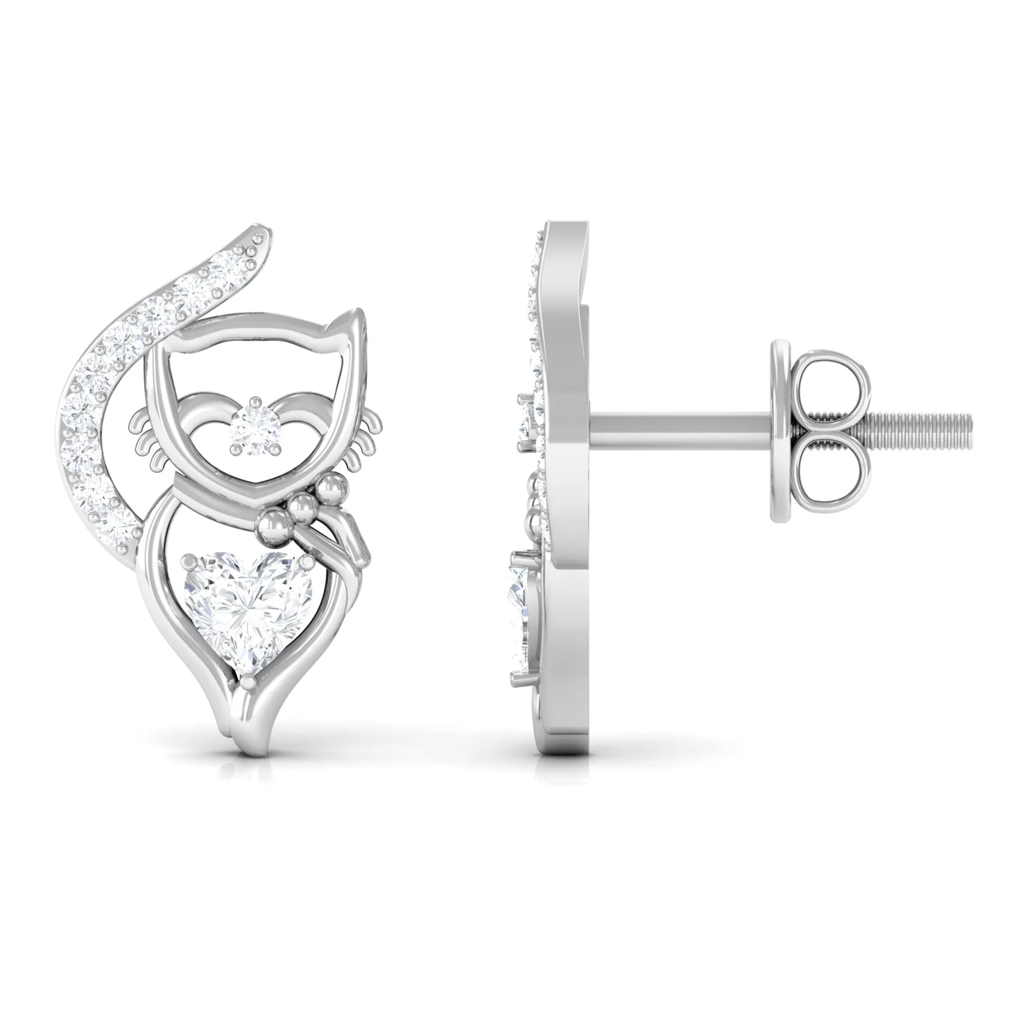 Classic Zircon and Gold Cat Stud Earrings