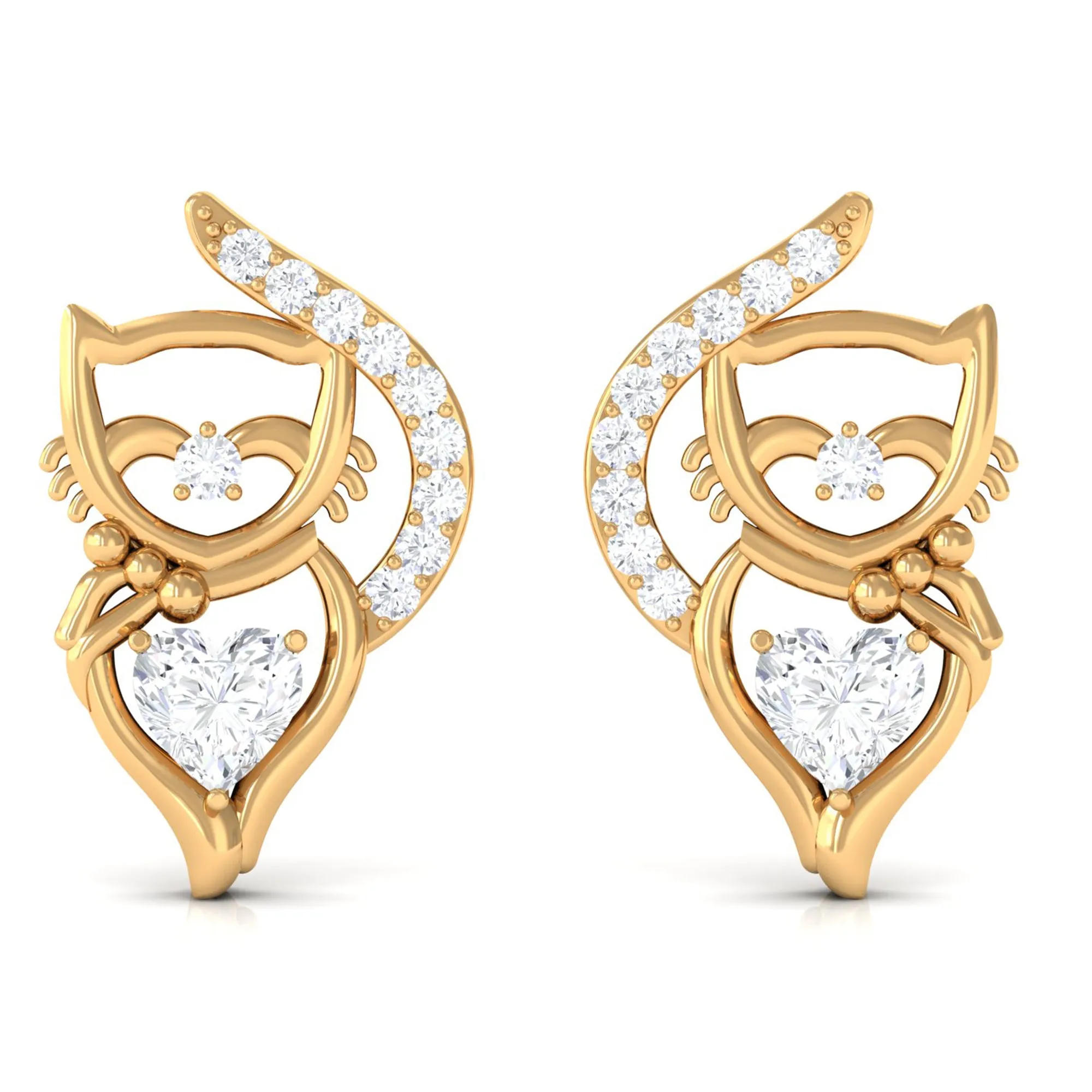 Classic Zircon and Gold Cat Stud Earrings