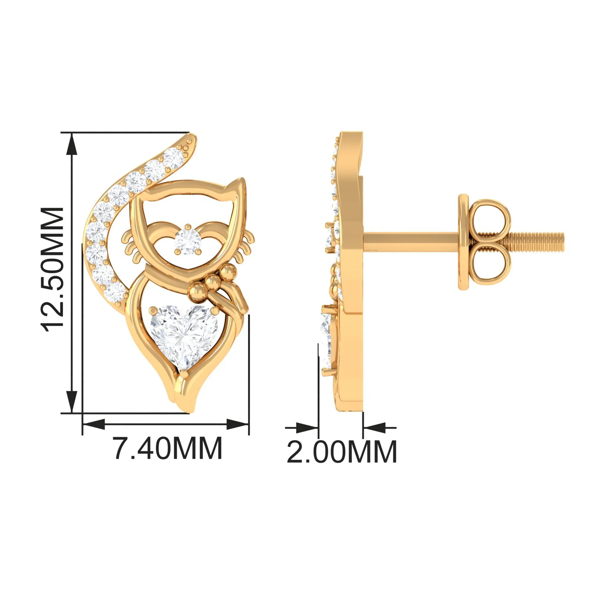 Classic Zircon and Gold Cat Stud Earrings