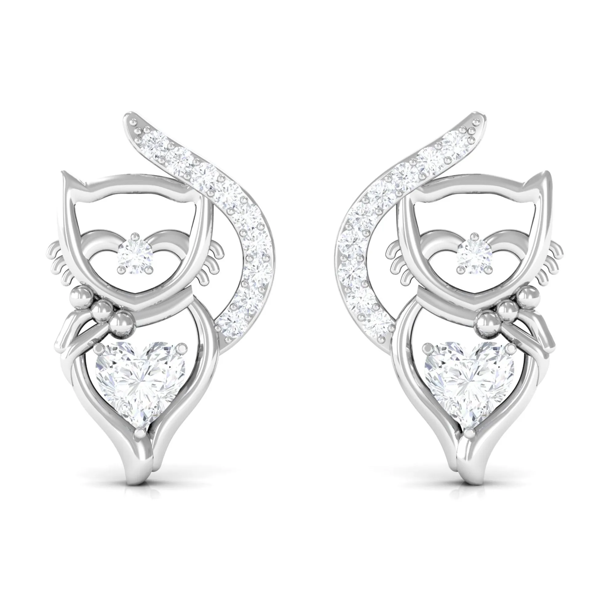 Classic Zircon and Gold Cat Stud Earrings