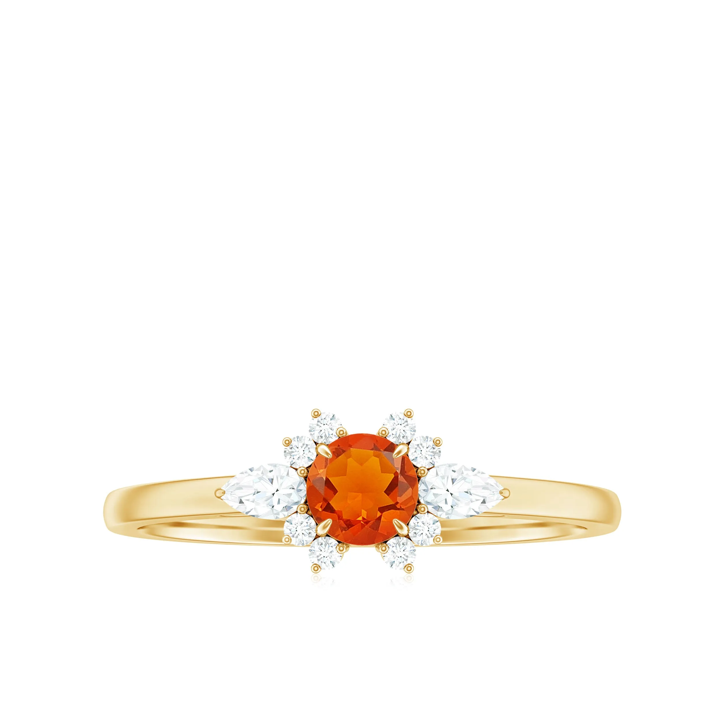 Claw Set Round Fire Opal and Diamond Promise Ring