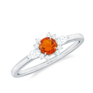 Claw Set Round Fire Opal and Diamond Promise Ring