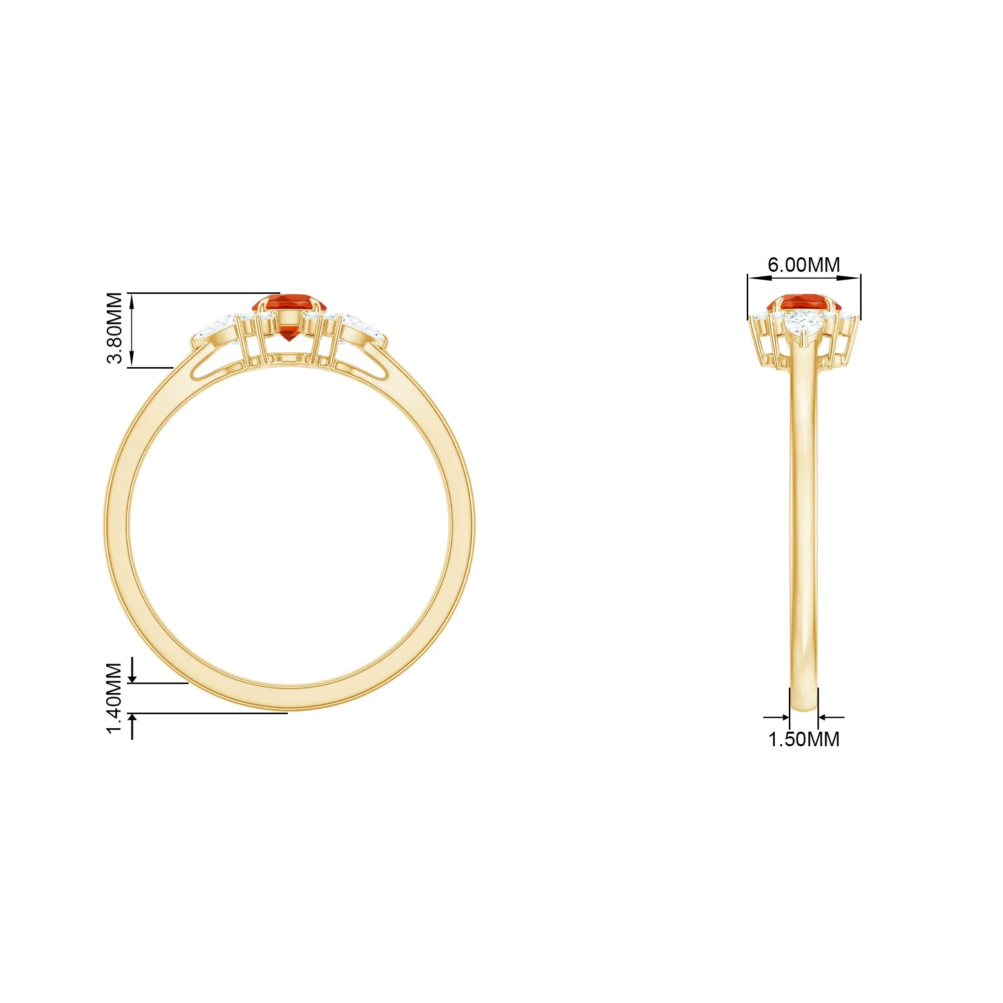 Claw Set Round Fire Opal and Diamond Promise Ring