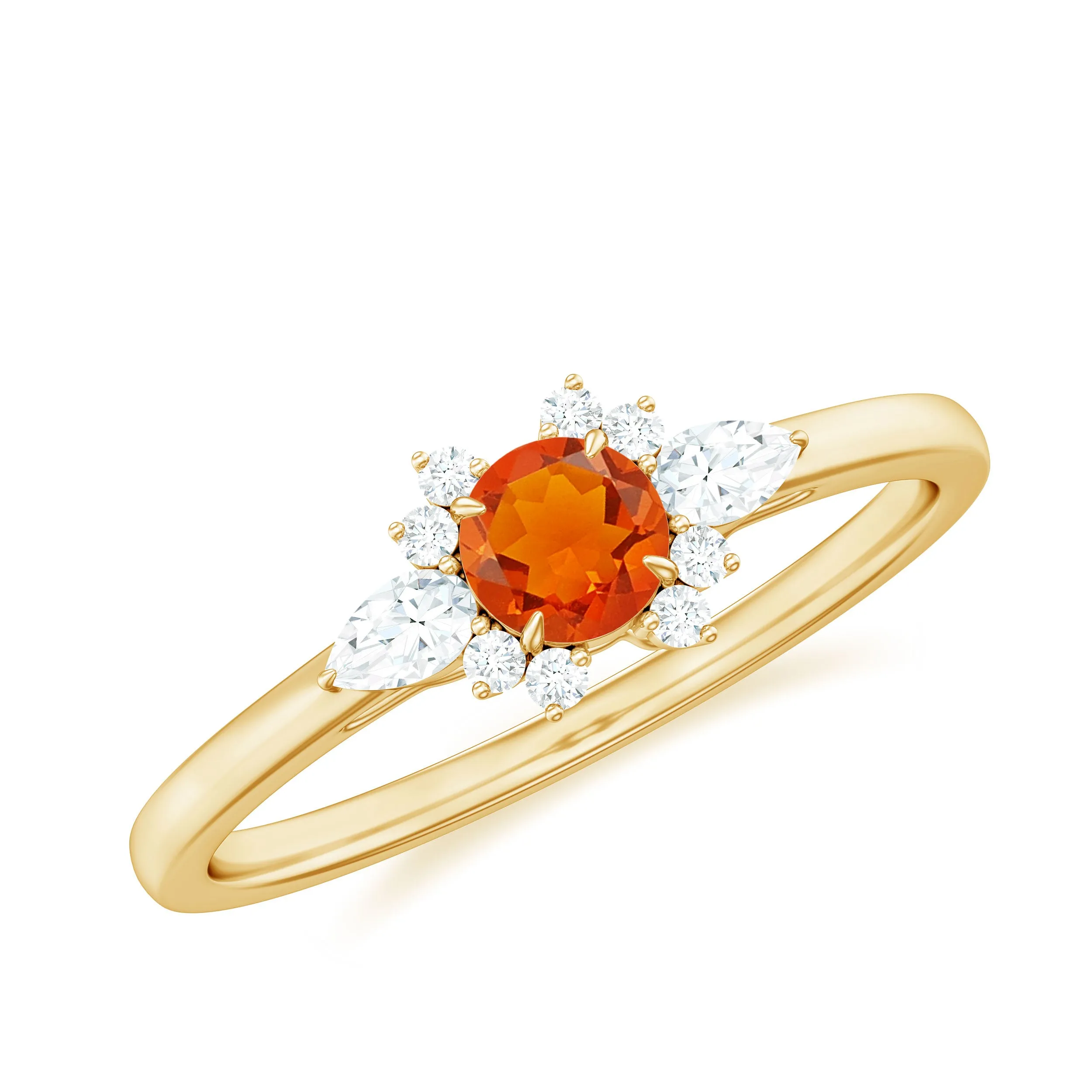 Claw Set Round Fire Opal and Diamond Promise Ring