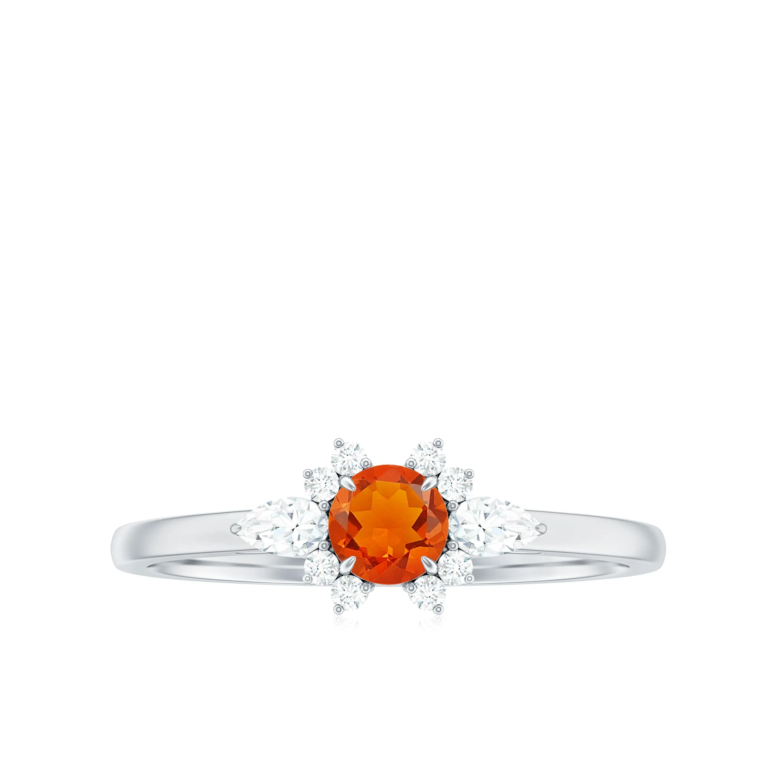 Claw Set Round Fire Opal and Diamond Promise Ring