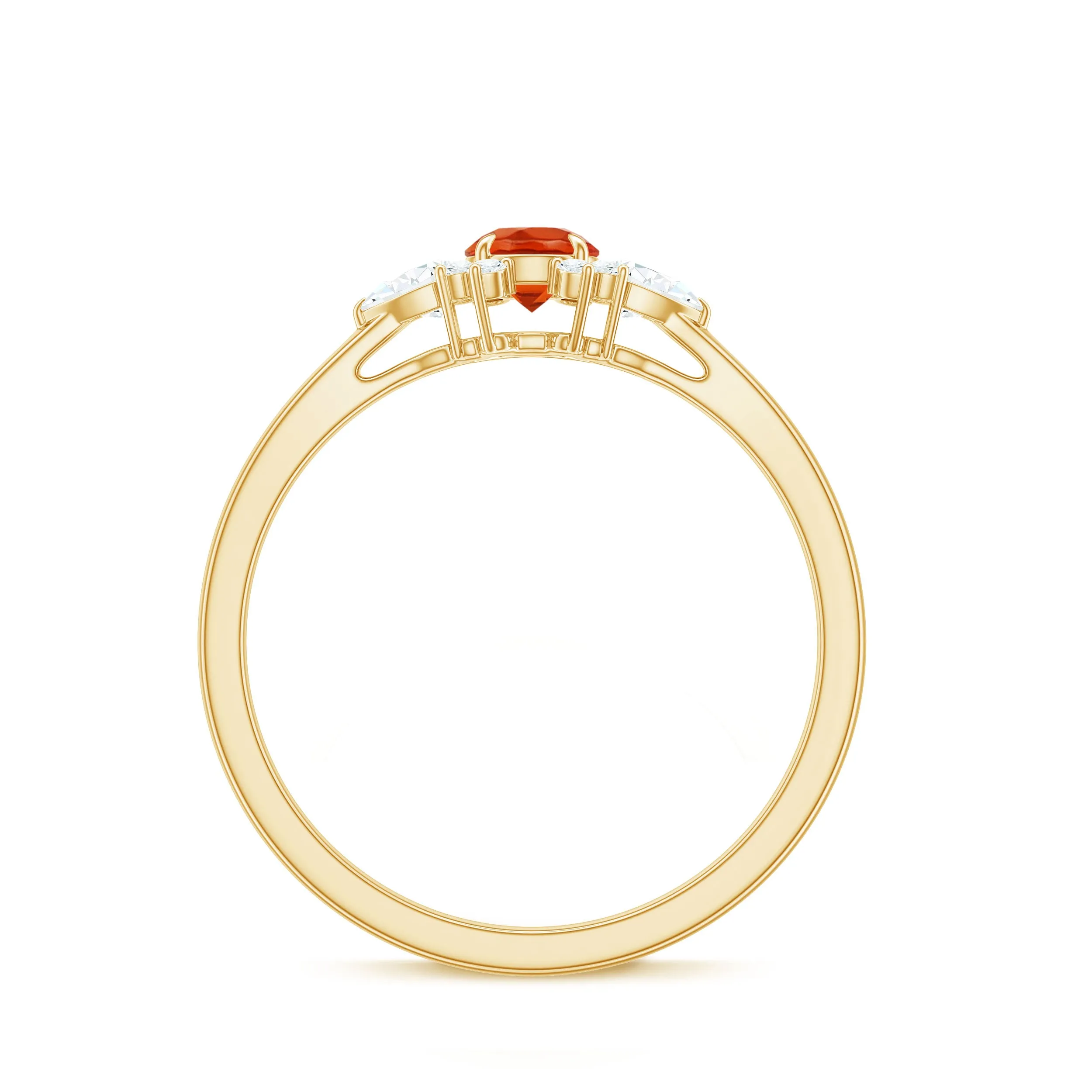 Claw Set Round Fire Opal and Diamond Promise Ring