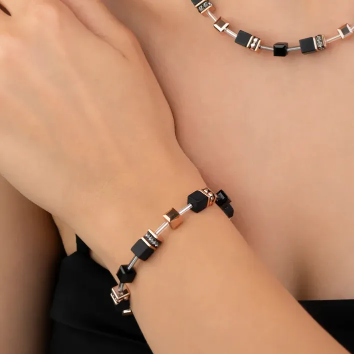 Coeur De Lion 4018B GeoCube Onyx Black Rose Gold Bracelet
