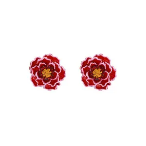 Copper Peach Blossom Red Flower Earrings