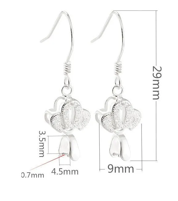 Crown Zircon Clip Earrings Hook Setting Tray Sterling Silver Rose White Gold Fine 925 3.5x4.5mm For One Bead No Prongs DIY Jewelry Wholesale