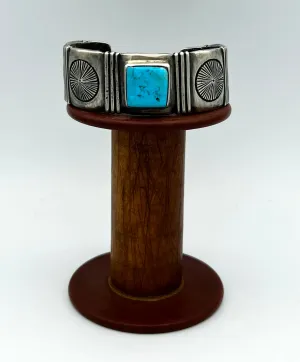 Cuff/Bracelet- Jock Favour Coin Silver Blue Gem Turquoise